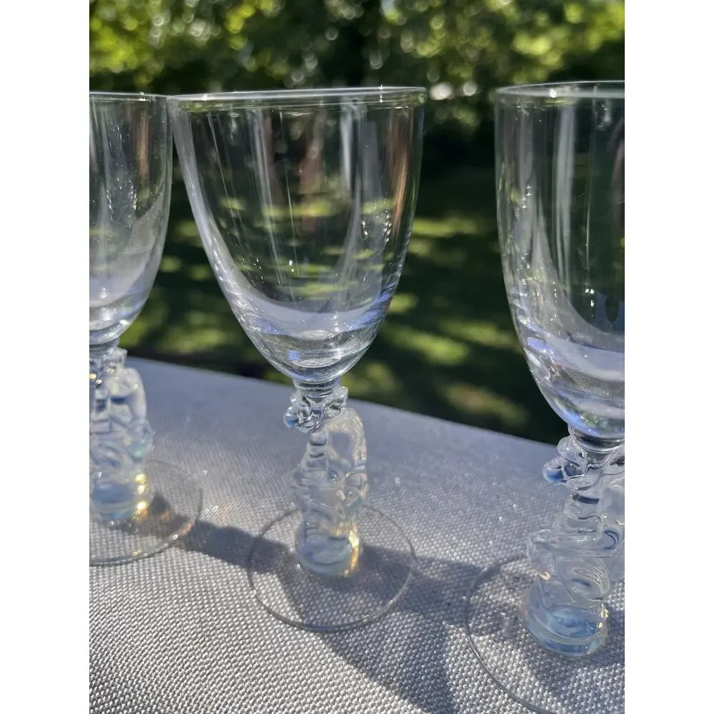 3 Vintage Libbey Nash Silhouette Glasses Opalescent Monkey Moonstone Stemware